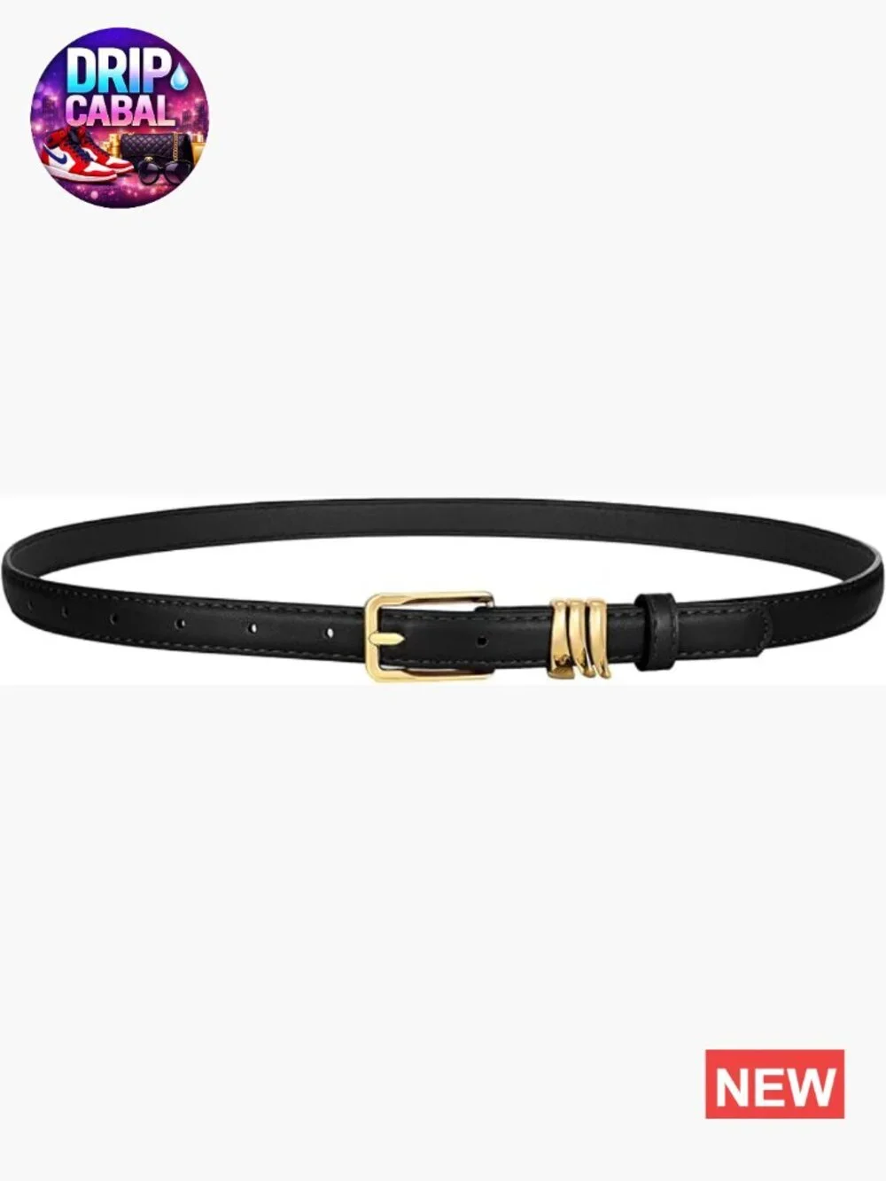 PU Leather Skinny Belt with Gold Buckle for Dresses Jeans